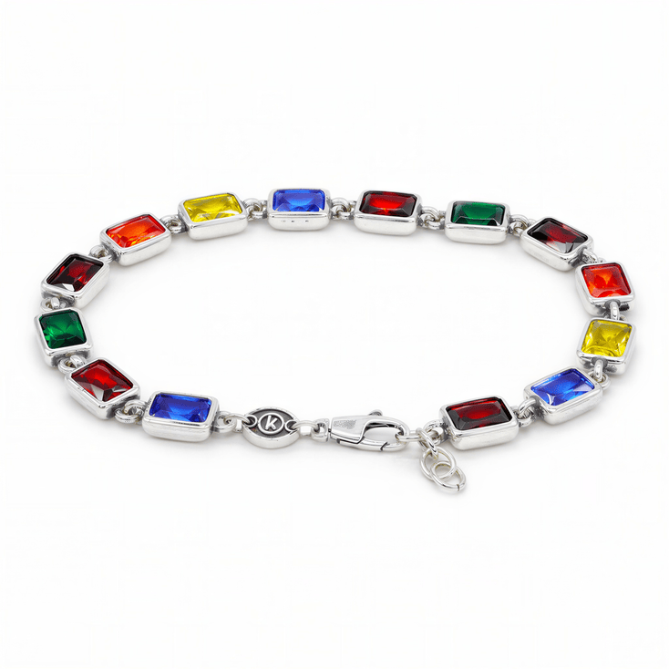 Maxi Sterling Silver Multi Gemstones Chain Bracelet-Bracelet-Kompsós