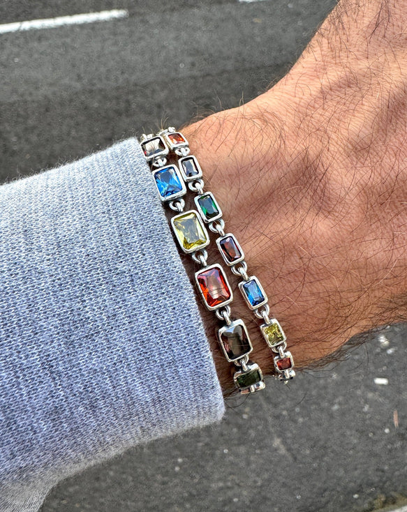 Mini Sterling Silver Multi Gemstones Chain Bracelet-Bracelet-Kompsós