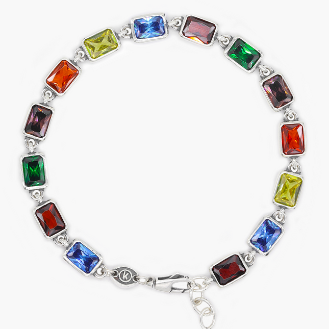 Maxi Sterling Silver Multi Gemstones Chain Bracelet-Bracelet-Kompsós