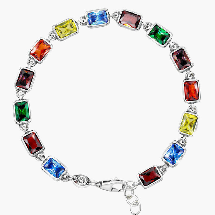 Maxi Sterling Silver Multi Gemstones Chain Bracelet-Bracelet-Kompsós