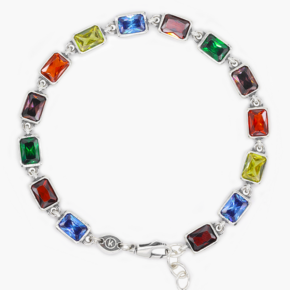 Maxi Sterling Silver Multi Gemstones Chain Bracelet-Bracelet-Kompsós