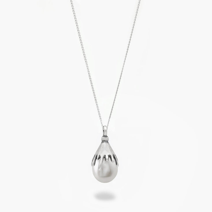 Melted Sterling Silver With Freshwater Pearl Necklace-Necklace-Kompsós