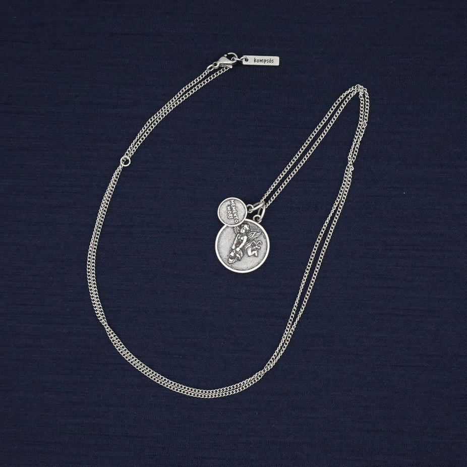 Memento Mori Double Tag Silver Necklace-Necklace-Kompsós