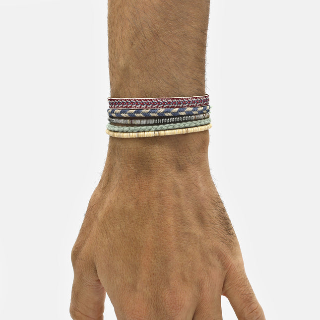 Mini Braided "Java" Bracelet (Cream/Dusty Blue)-Jewelry-Kompsós