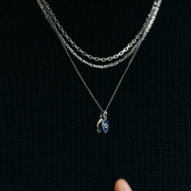 Mini Evil Eye Necklace With Hamsa Hand Necklace-Necklace-Kompsós