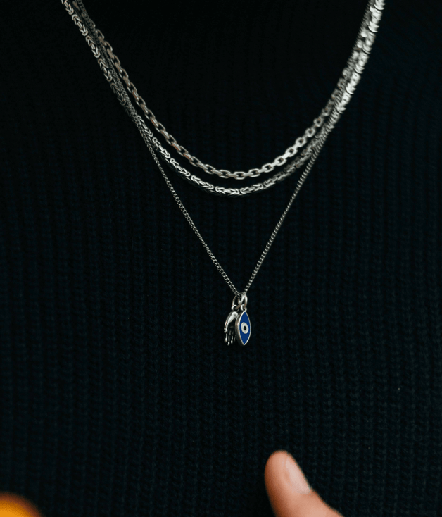 Mini Evil Eye Necklace With Hamsa Hand Necklace-Necklace-Kompsós