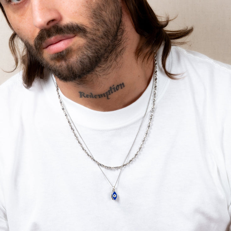 Mini Evil Eye Necklace With Hamsa Hand Necklace-Necklace-Kompsós