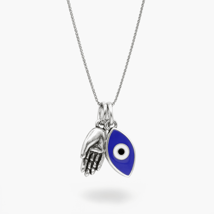 Mini Evil Eye Necklace With Hamsa Hand Necklace-Necklace-Kompsós