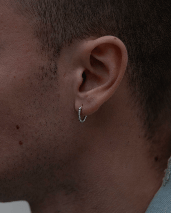 Mini Hammered Sterling Silver Hoop Earring-Earring-Kompsós