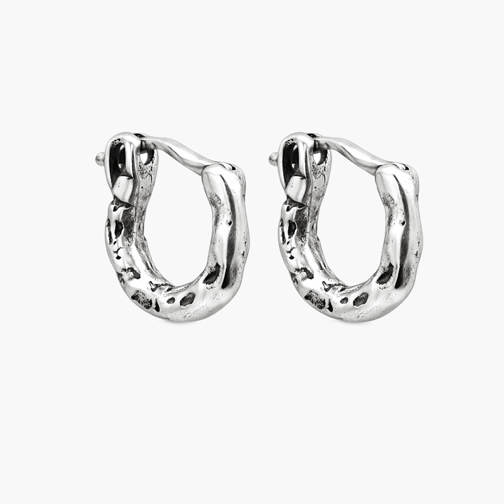 Mini Hammered Sterling Silver Hoop Earring-Earring-Kompsós