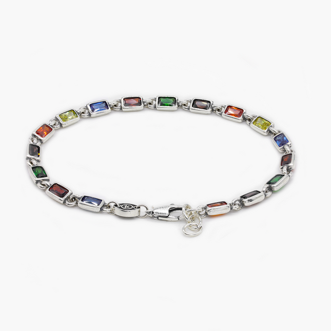 Mini Sterling Silver Multi Gemstones Chain Bracelet-Bracelet-Kompsós