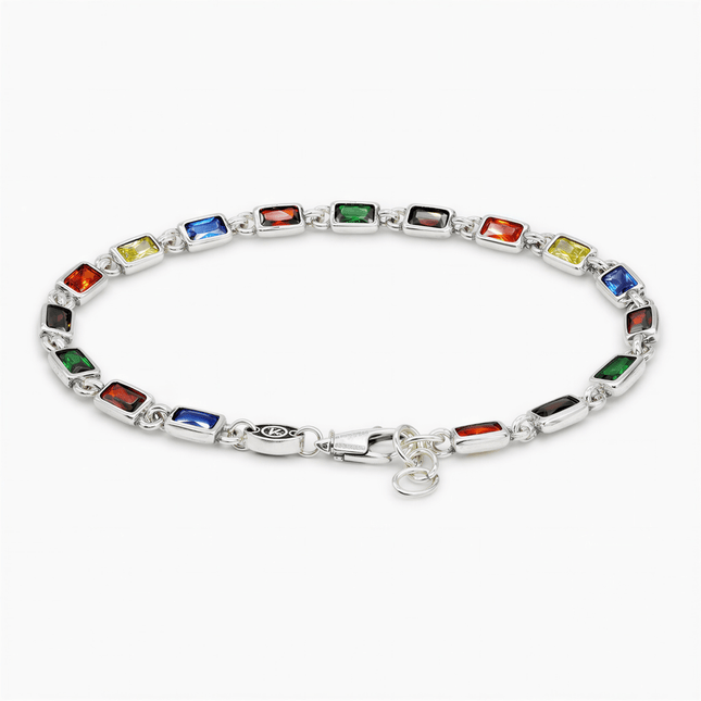 Mini Sterling Silver Multi Gemstones Chain Bracelet-Bracelet-Kompsós