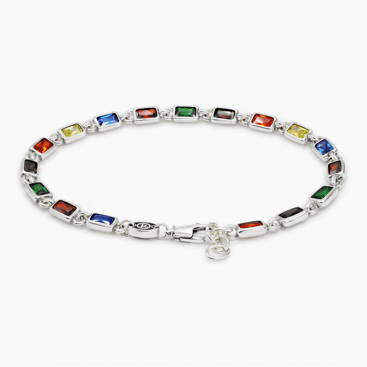 Mini Sterling Silver Multi Gemstones Chain Bracelet-Bracelet-Kompsós