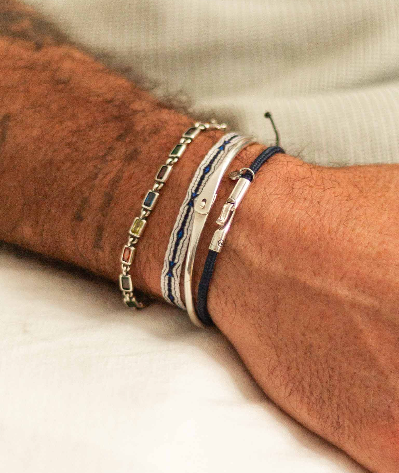 Mini Sterling Silver Multi Gemstones Chain Bracelet-Bracelet-Kompsós