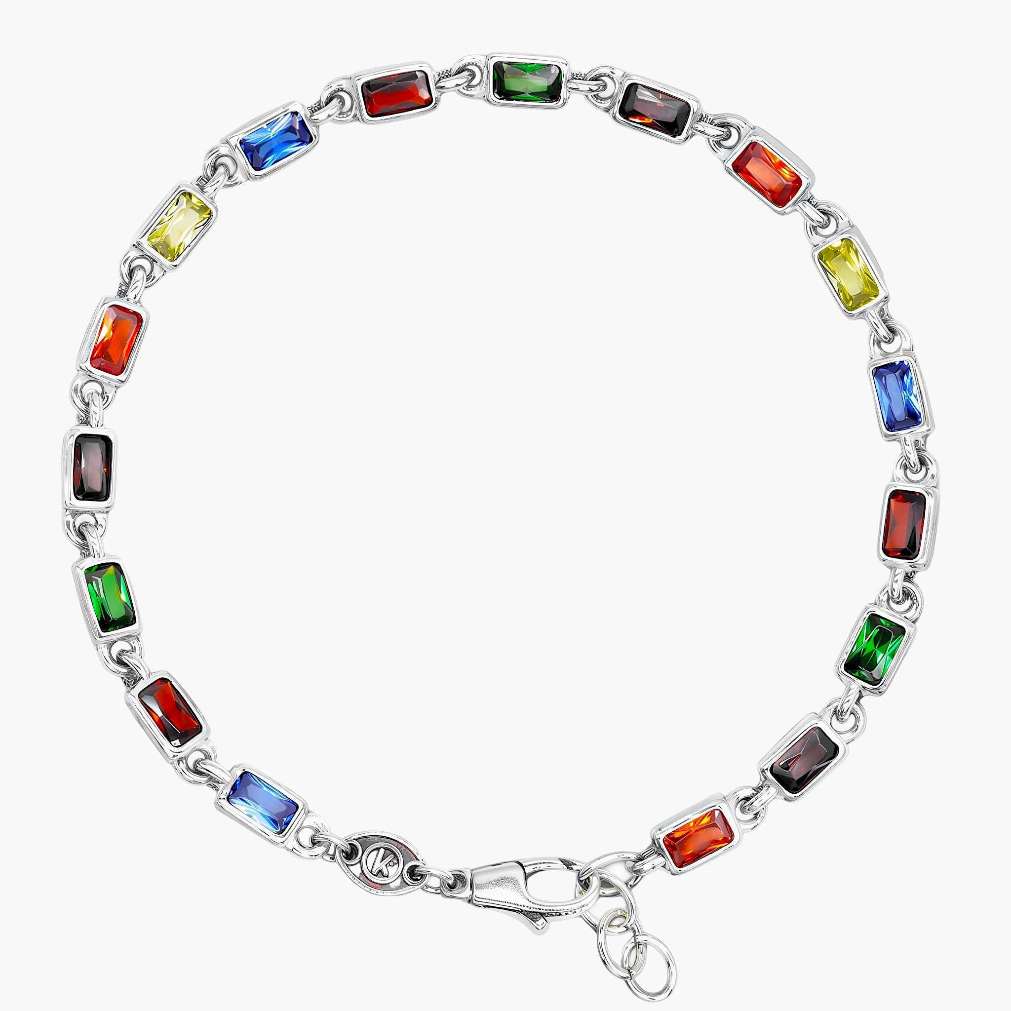 Mini Sterling Silver Multi Gemstones Chain Bracelet-Bracelet-Kompsós