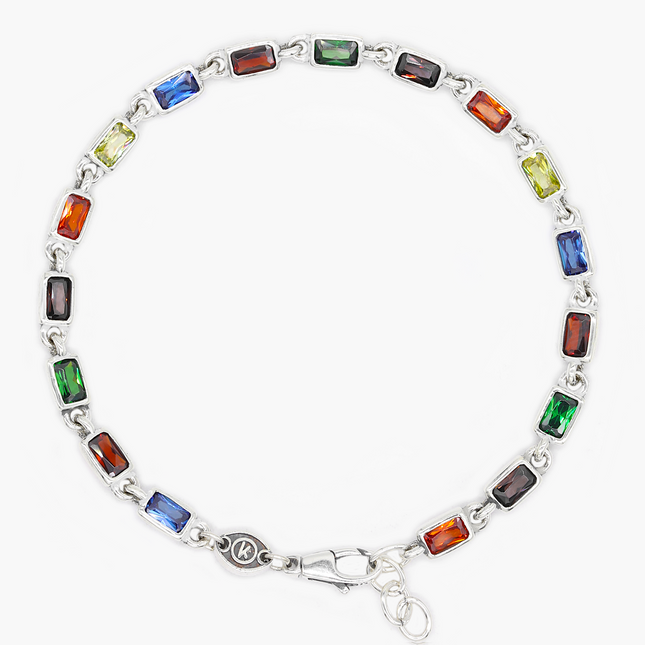 Mini Sterling Silver Multi Gemstones Chain Bracelet-Bracelet-Kompsós