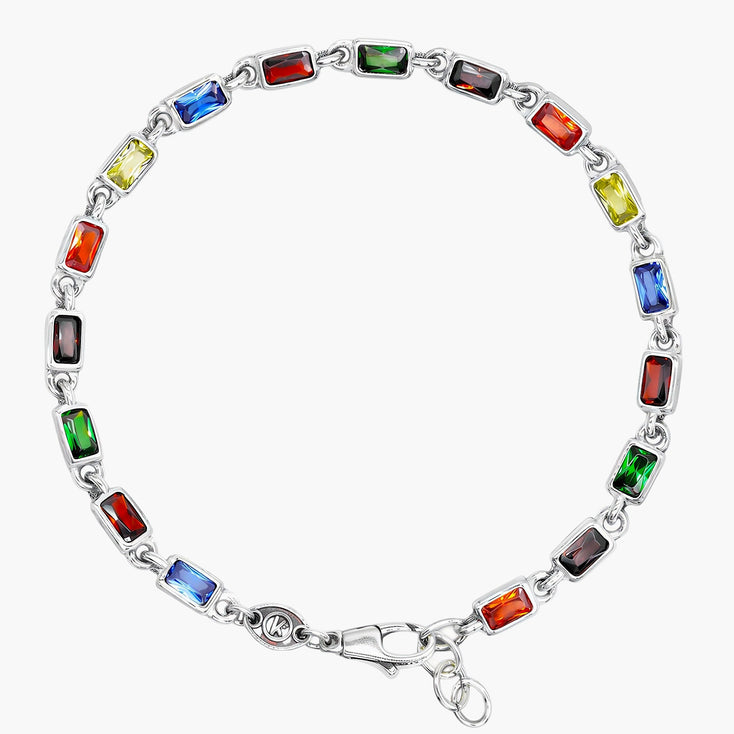 Mini Sterling Silver Multi Gemstones Chain Bracelet-Bracelet-Kompsós