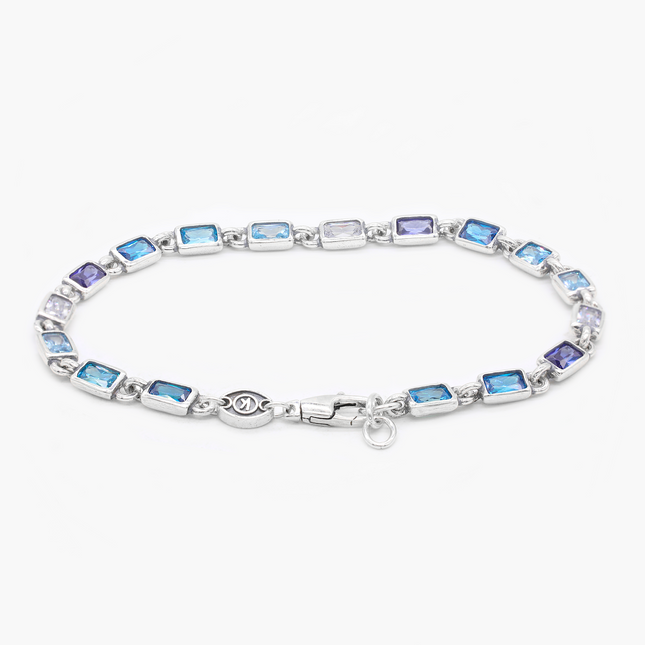 Mini Sterling Silver Multi Gemstones Chain Bracelet (Shade of Blue)-Bracelet-Kompsós