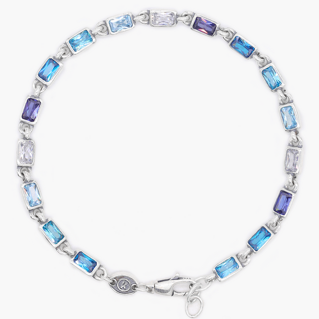 Mini Sterling Silver Multi Gemstones Chain Bracelet (Shade of Blue)-Bracelet-Kompsós