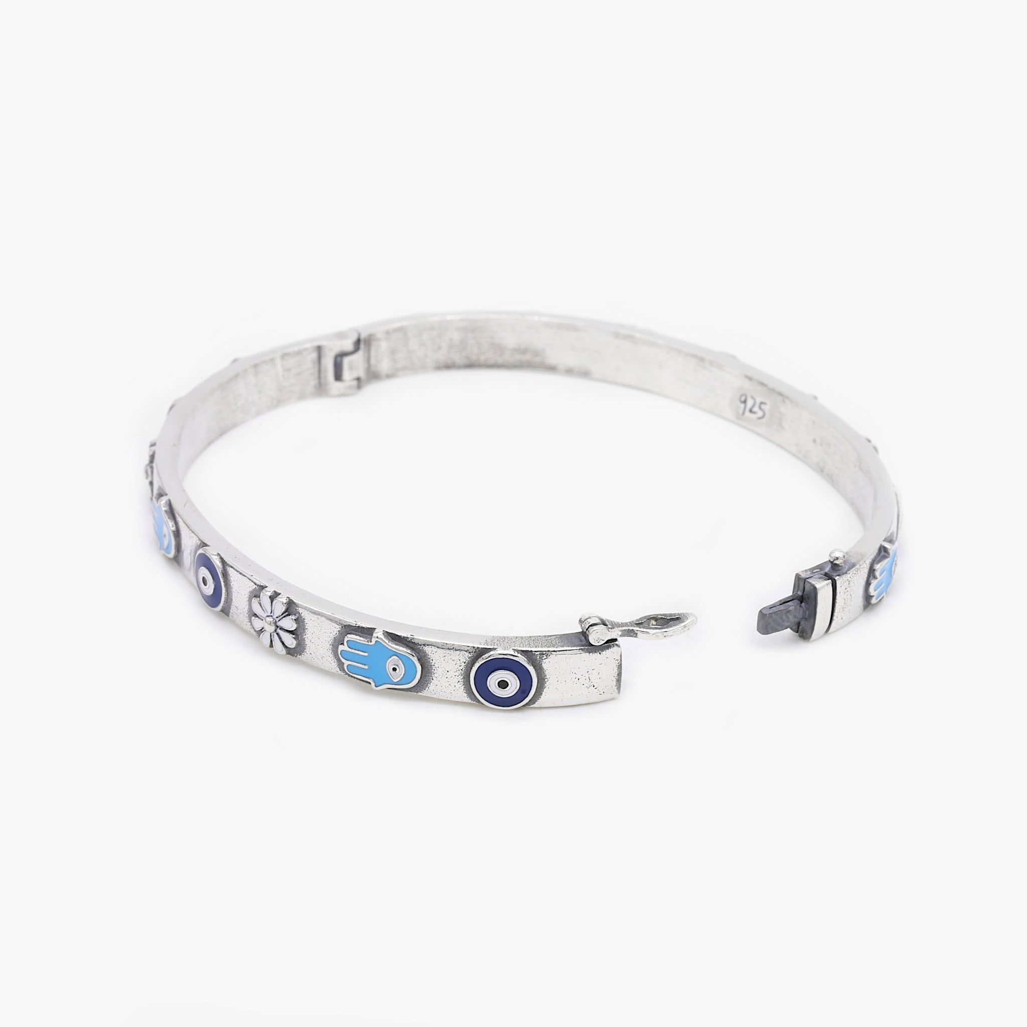 Multi Charms Sterling Silver Lockup Bangle-Bracelet-Kompsós