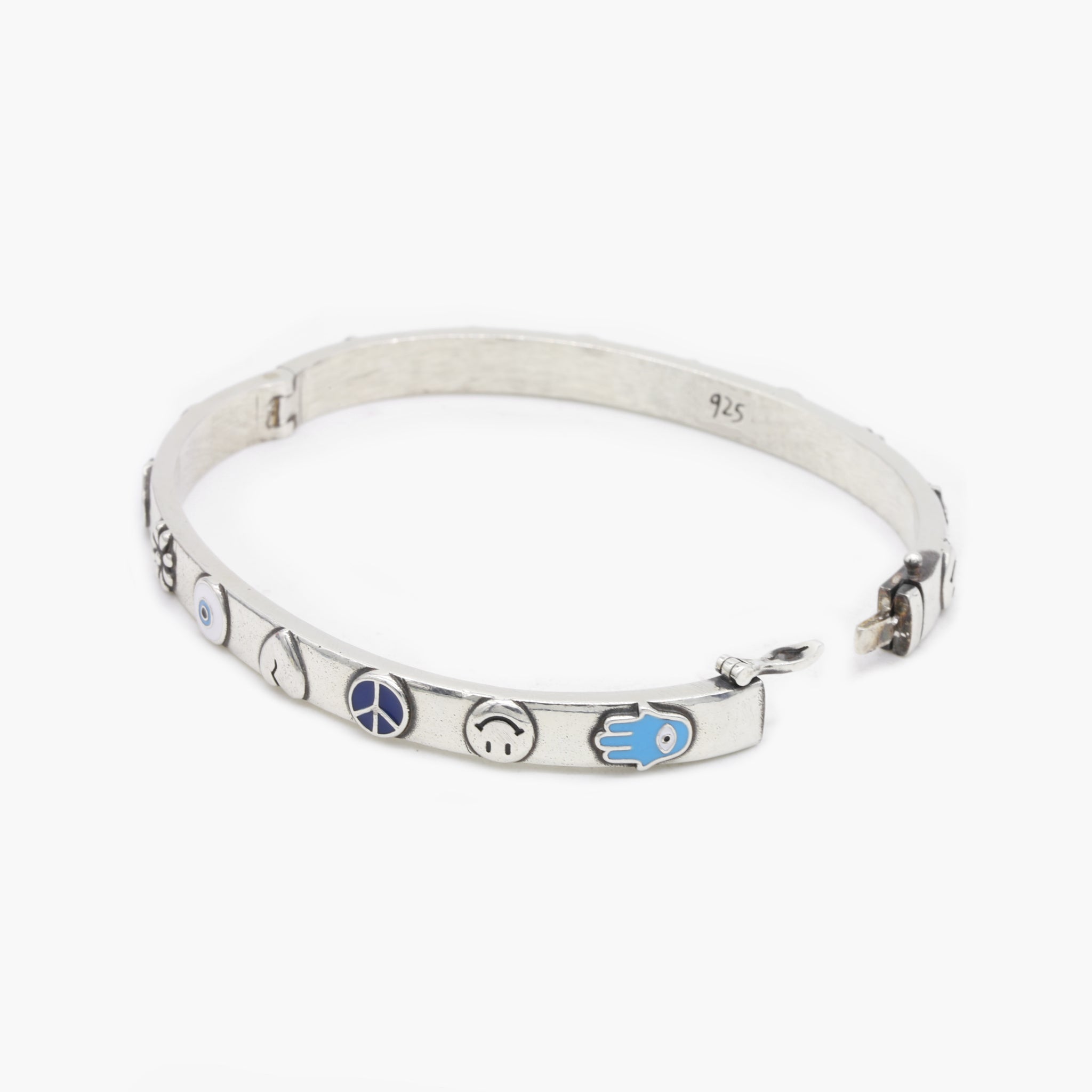 Multi Charms Sterling Silver Lockup Bangle-Bracelet-Kompsós