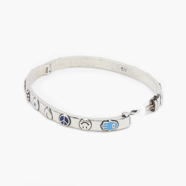 Multi Charms Sterling Silver Lockup Bangle-Bracelet-Kompsós