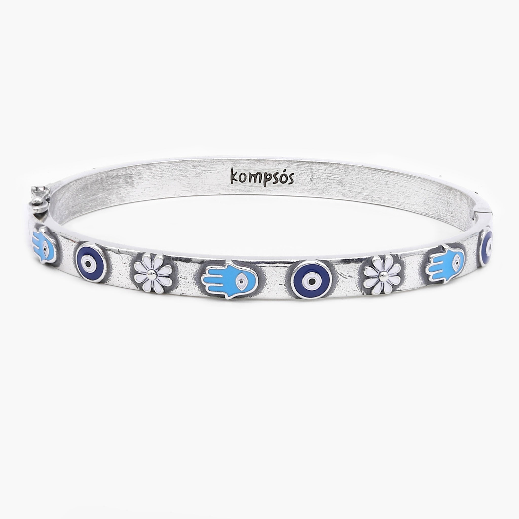 Multi Charms Sterling Silver Lockup Bangle-Bracelet-Kompsós