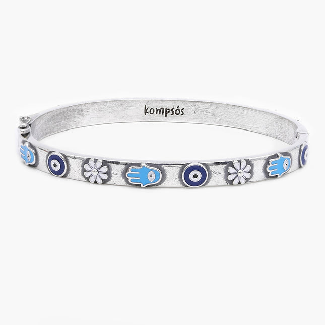 Multi Charms Sterling Silver Lockup Bangle-Bracelet-Kompsós