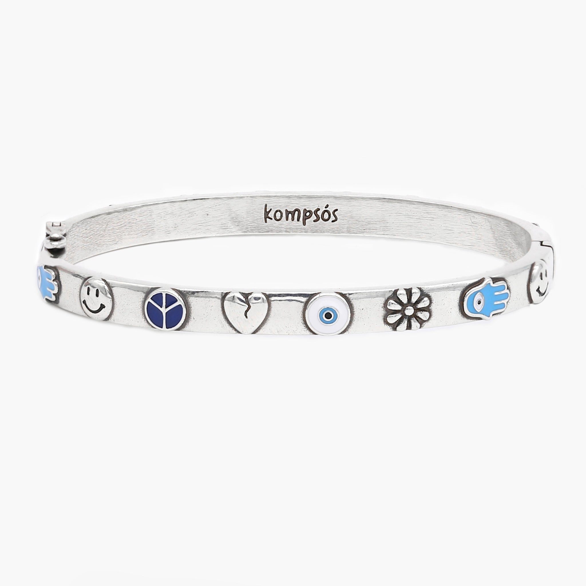 Multi Charms Sterling Silver Lockup Bangle-Bracelet-Kompsós