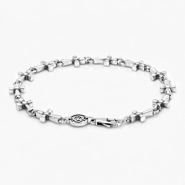 Multi Cross Sterling Silver Chain Bracelet-Bracelet-Kompsós