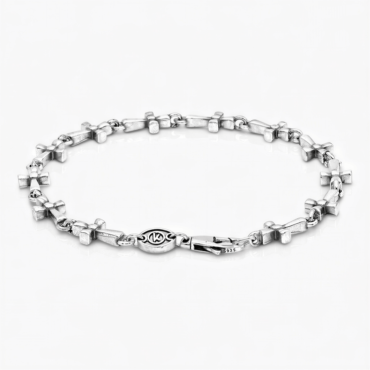 Multi Cross Sterling Silver Chain Bracelet-Bracelet-Kompsós