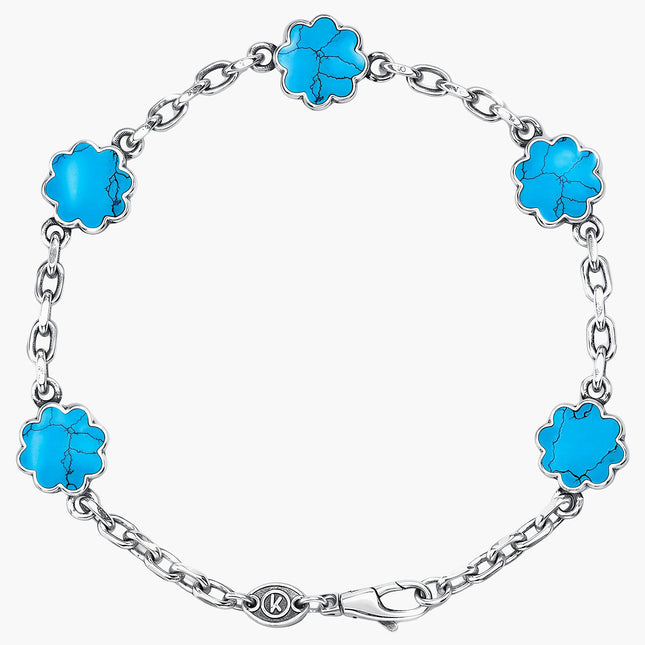 Multi Daisies Sterling Silver Chain Bracelet With Arizona Turquoise-Bracelet-Kompsós