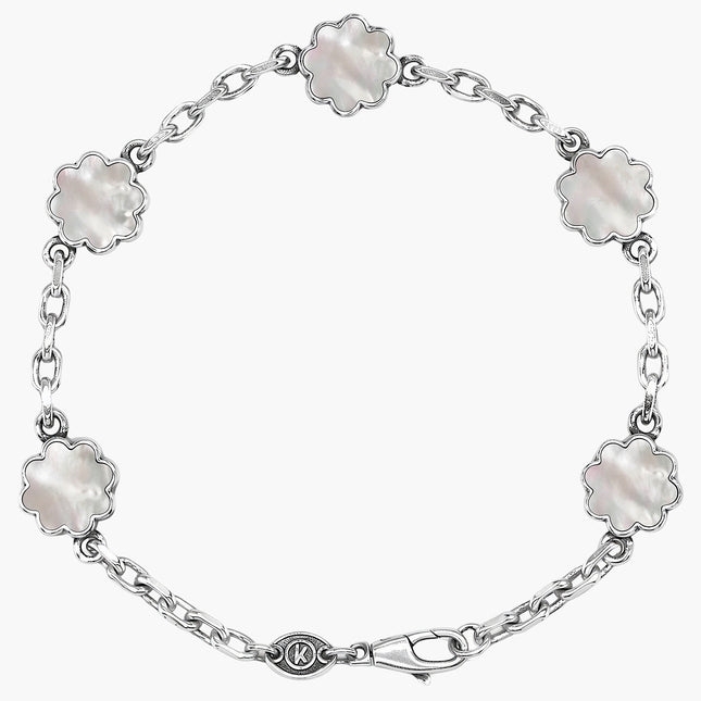 Multi Daisies Sterling Silver Chain Bracelet With MOP-Bracelet-Kompsós