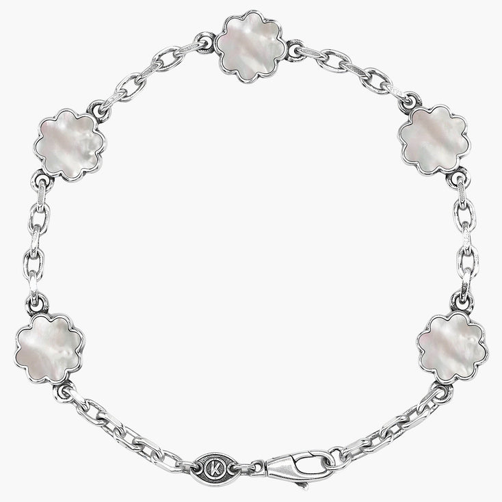 Multi Daisies Sterling Silver Chain Bracelet With MOP-Bracelet-Kompsós
