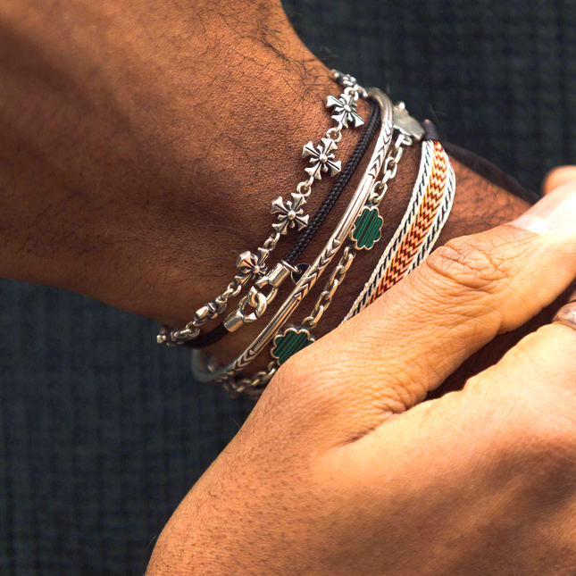 Multi Daisies Sterling Silver Chain Bracelet With Malachite-Bracelet-Kompsós