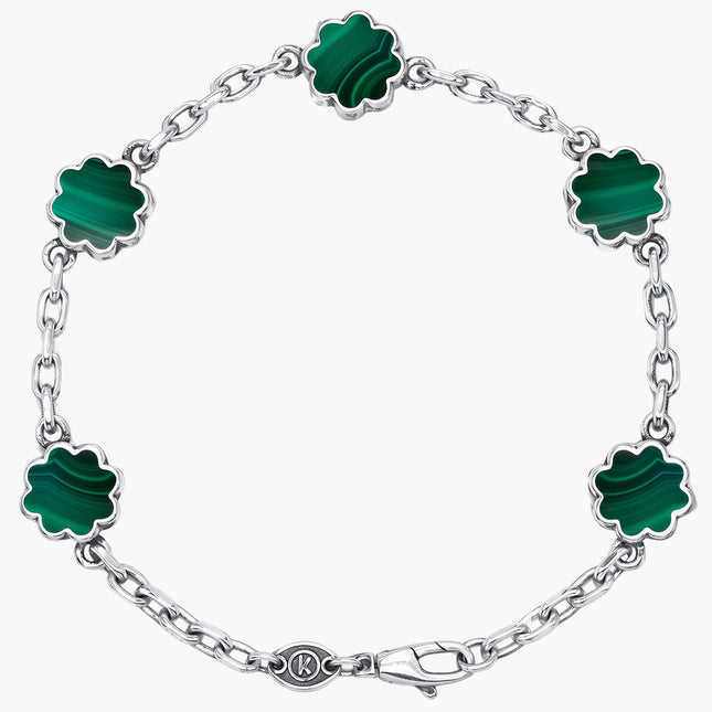 Multi Daisies Sterling Silver Chain Bracelet With Malachite-Bracelet-Kompsós
