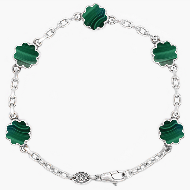 Multi Daisies Sterling Silver Chain Bracelet With Malachite-Bracelet-Kompsós