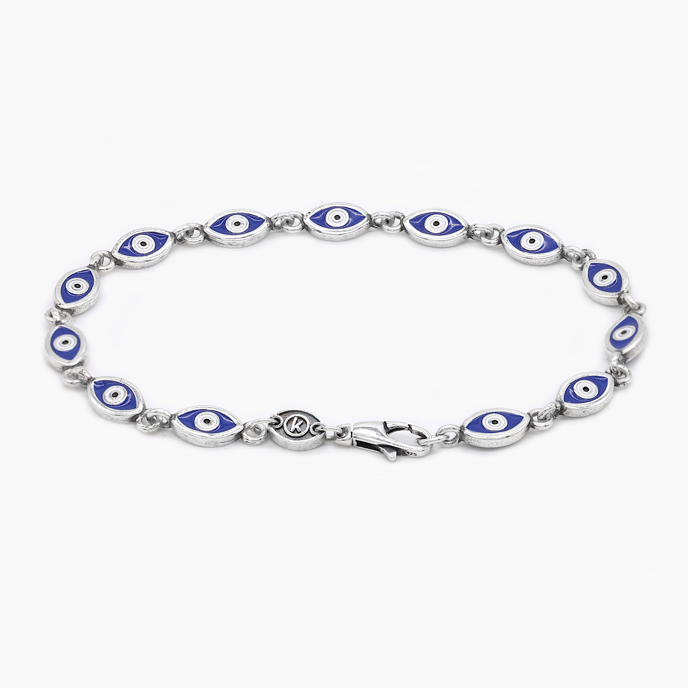 Multi Enamelled Evil Eye Sterling Silver Bracelet-Bracelet-Kompsós