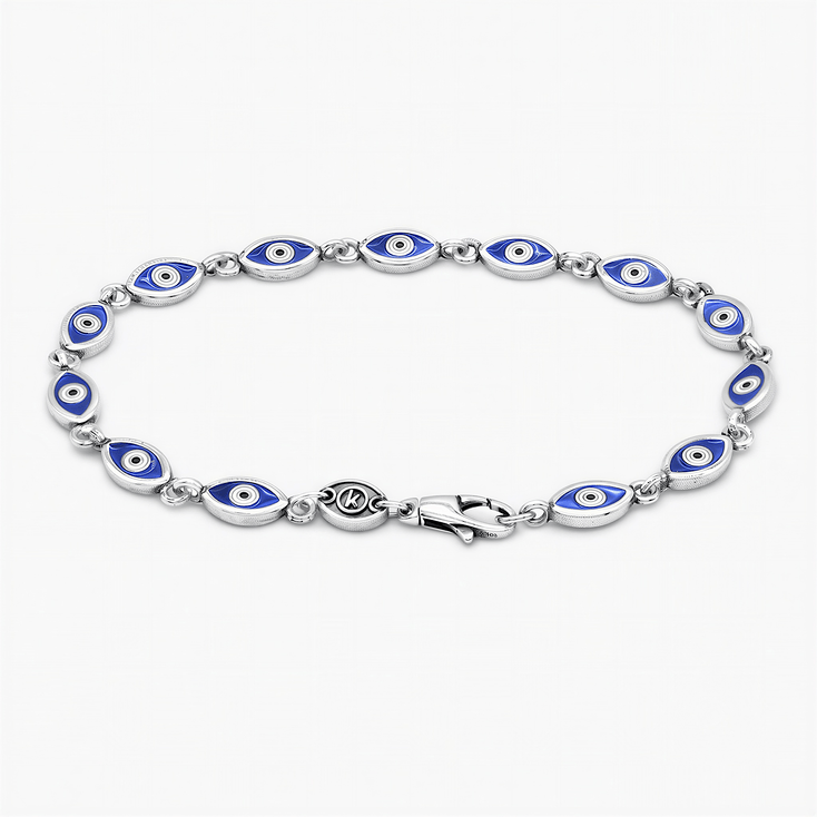 Multi Enamelled Evil Eye Sterling Silver Bracelet-Bracelet-Kompsós