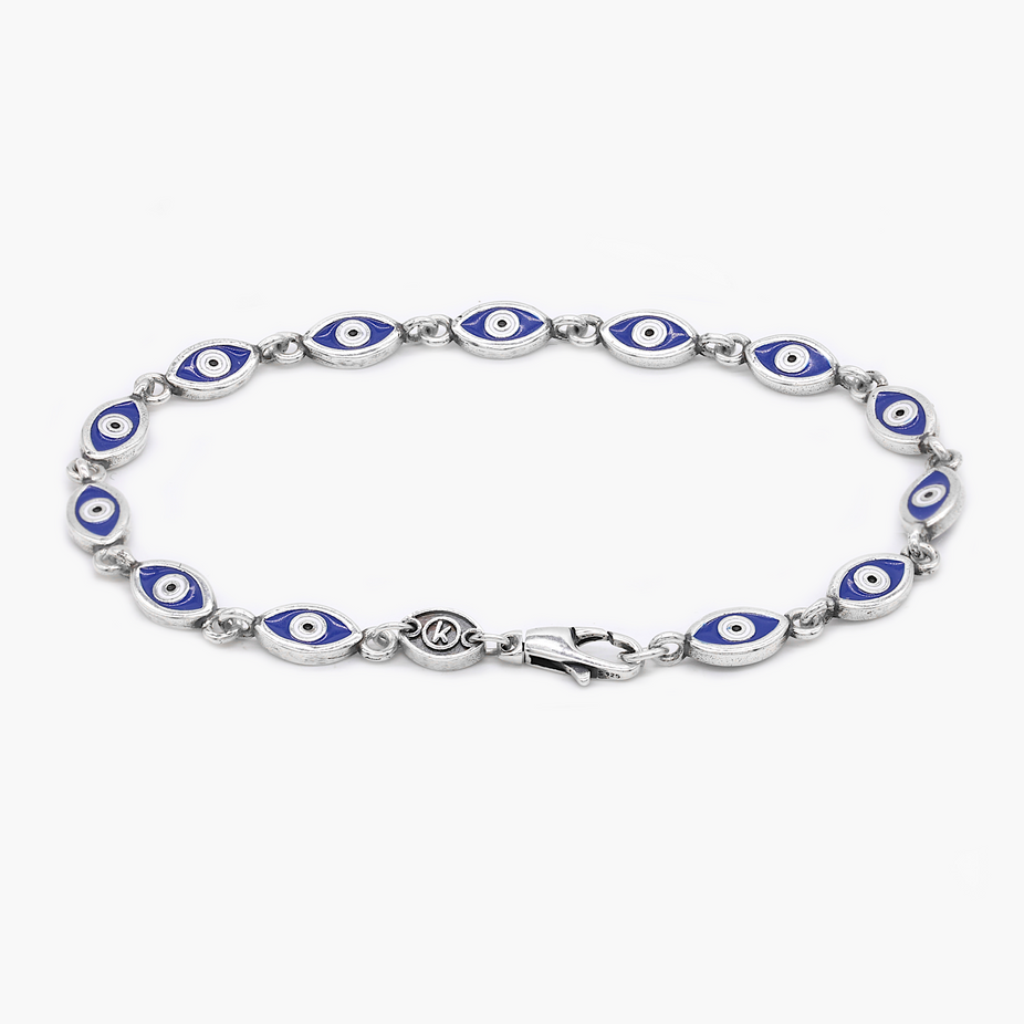 Multi Enamelled Evil Eye Sterling Silver Bracelet-Bracelet-Kompsós