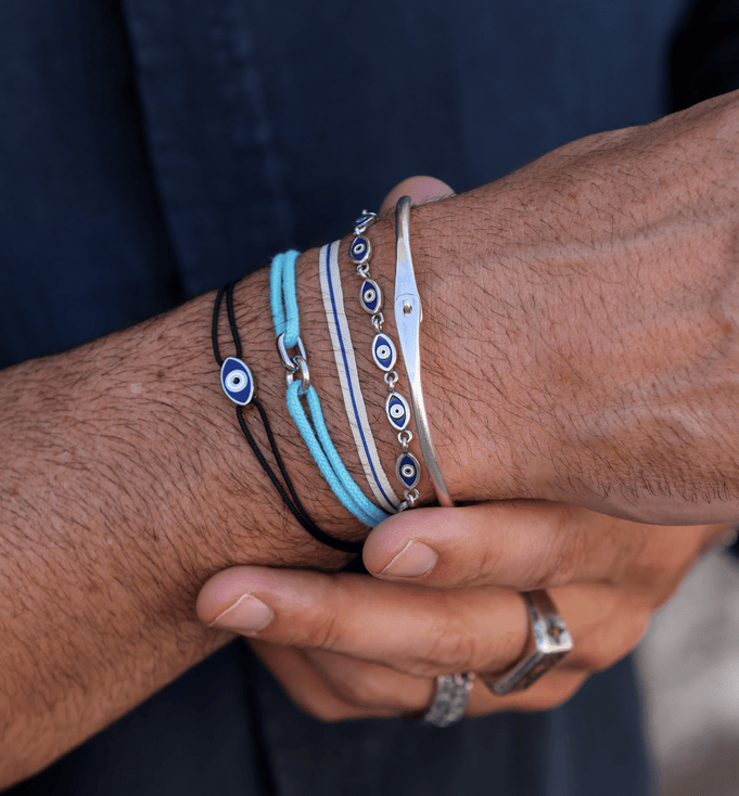 Multi Enamelled Evil Eye Sterling Silver Bracelet-Bracelet-Kompsós