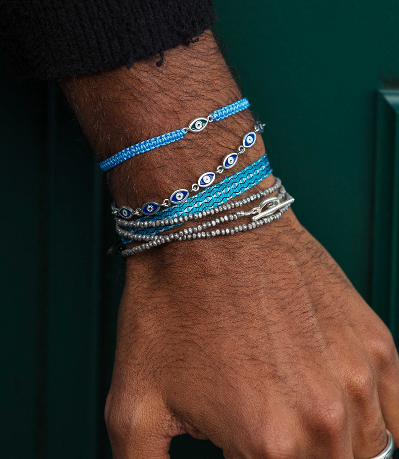 Multi Enamelled Evil Eye Sterling Silver Bracelet-Bracelet-Kompsós