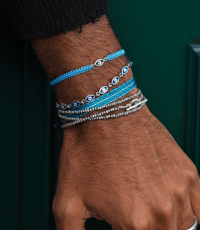 Multi Enamelled Evil Eye Sterling Silver Bracelet-Bracelet-Kompsós