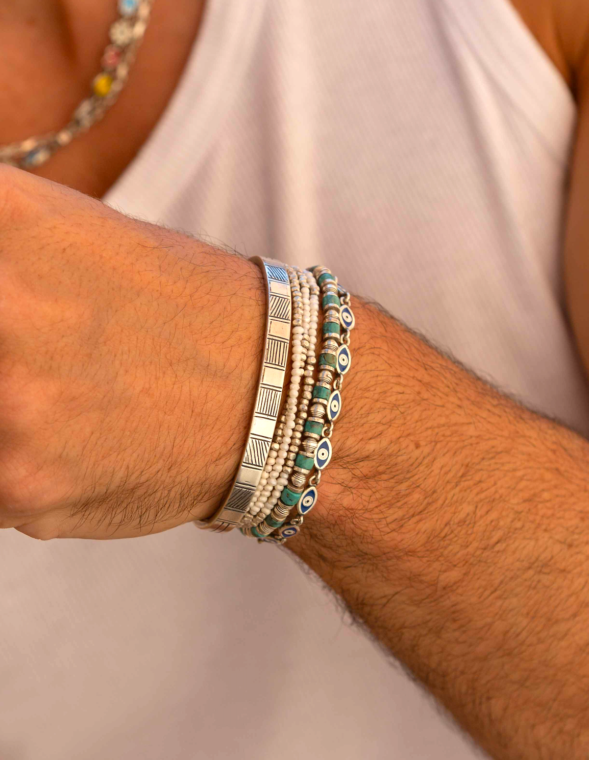 Multi Enamelled Evil Eye Sterling Silver Bracelet-Bracelet-Kompsós