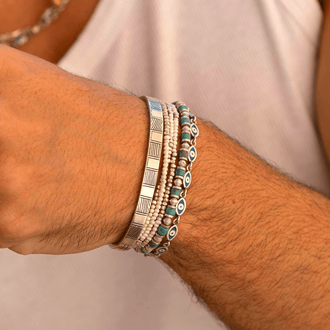 Multi Enamelled Evil Eye Sterling Silver Bracelet-Bracelet-Kompsós
