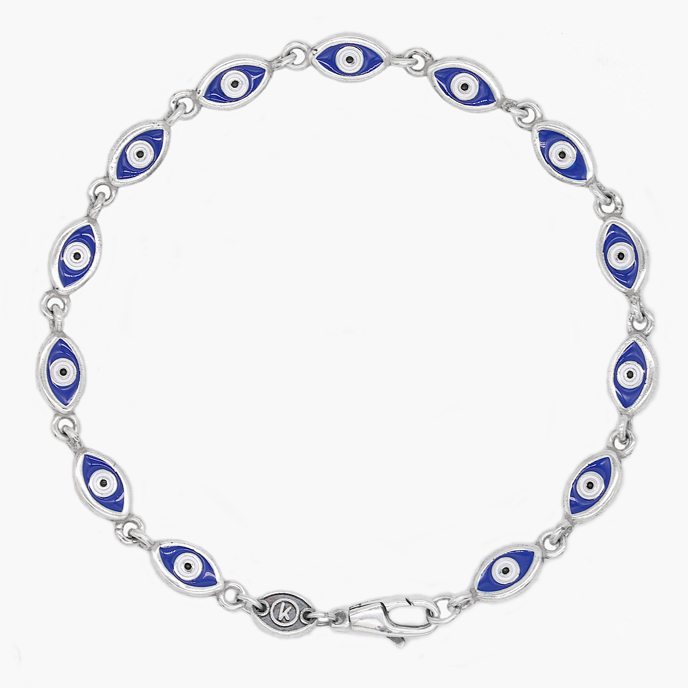 Multi Enamelled Evil Eye Sterling Silver Bracelet-Bracelet-Kompsós