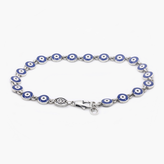 Multi Evil Eye Charms Sterling Silver Bracelet-Bracelet-Kompsós