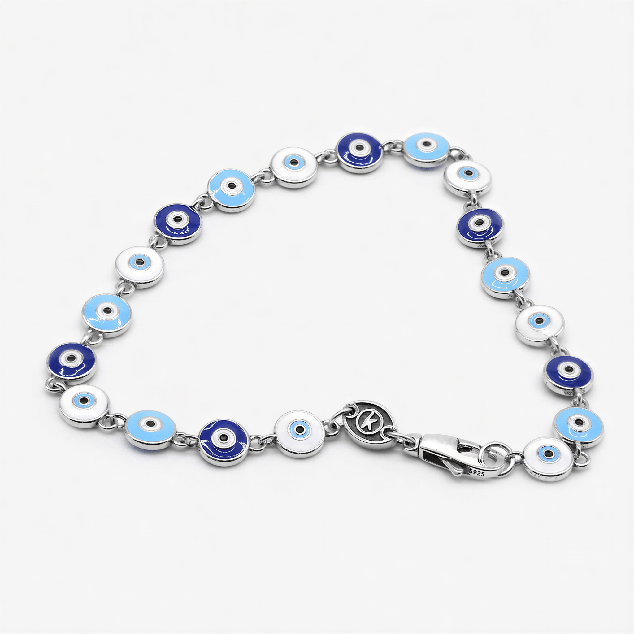Multi Evil Eye Charms Sterling Silver Bracelet-Bracelet-Kompsós