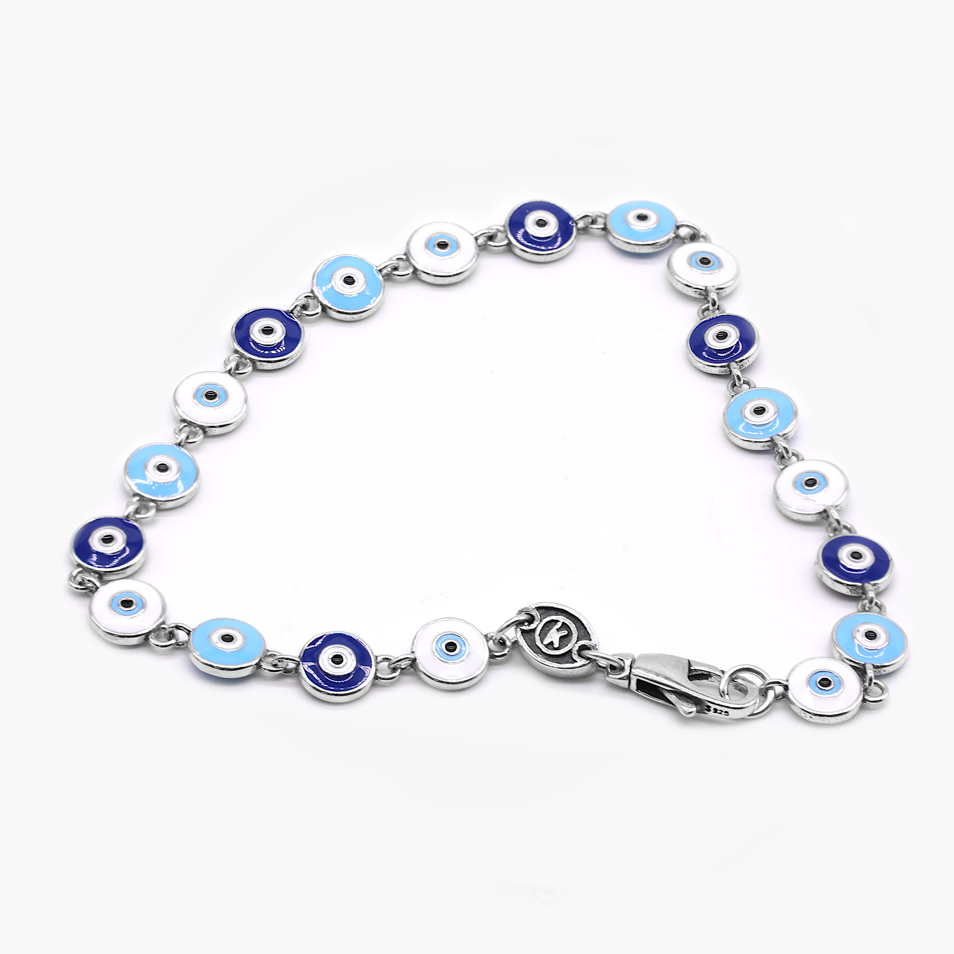 Multi Evil Eye Charms Sterling Silver Bracelet-Bracelet-Kompsós