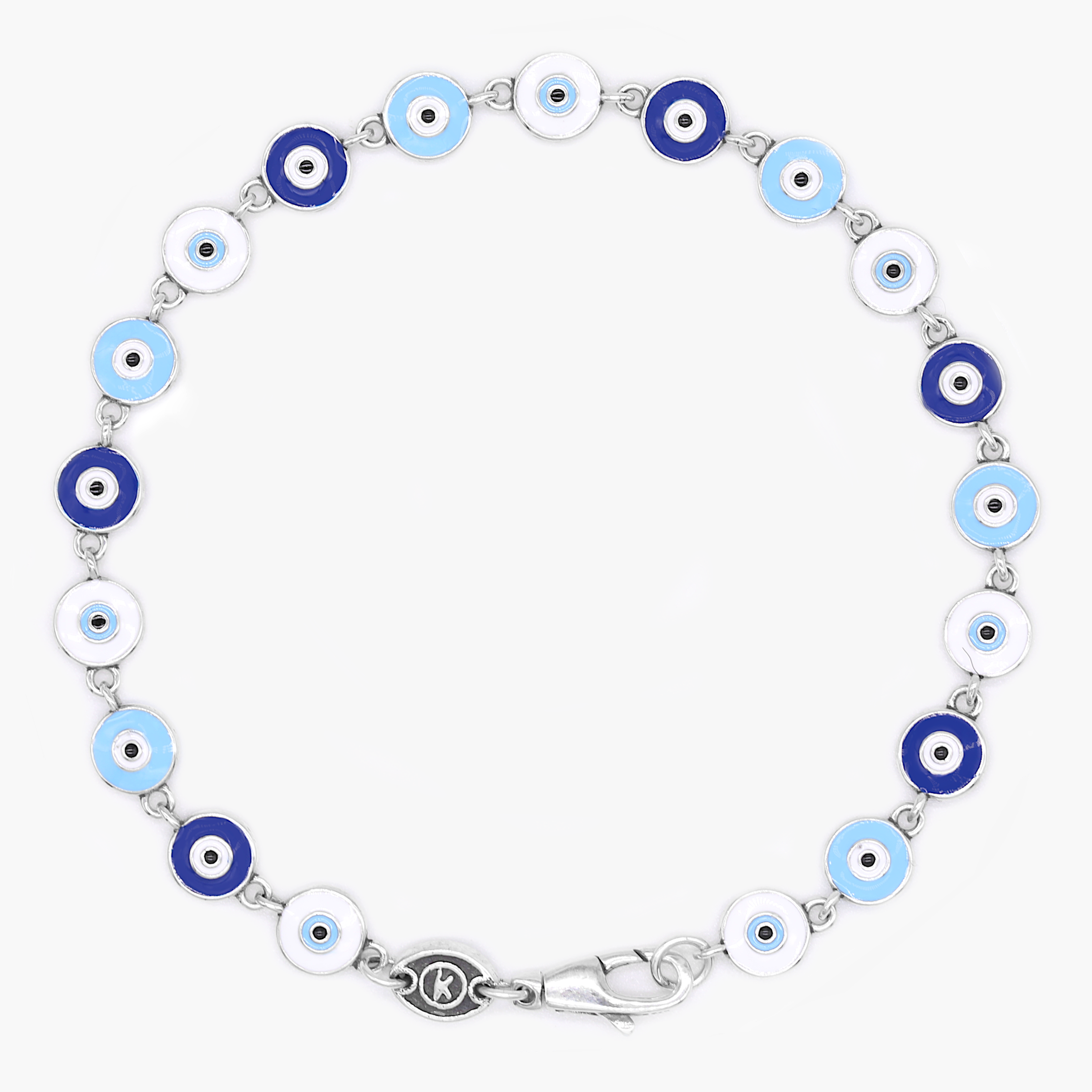 Multi Evil Eye Charms Sterling Silver Bracelet-Bracelet-Kompsós